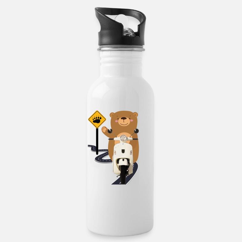 Moped Brown Bear - Water bottle with straw - white