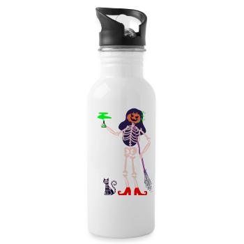 Witch skeleton with poisonous potion and skull cat - Water bottle with straw - white - Right