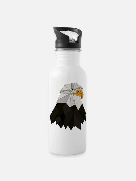 Adler geometrisch - Trinkflasche mit integriertem Trinkhalm - Weiß