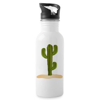 large green cactus in the desert in the sand - Water bottle with straw - white - Right