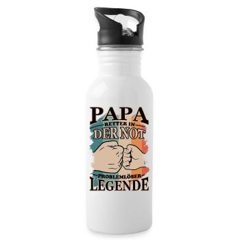 Papa | Retter in der Not | Problemlöser | Legende - Trinkflasche mit integriertem Trinkhalm - Weiß - Rechts