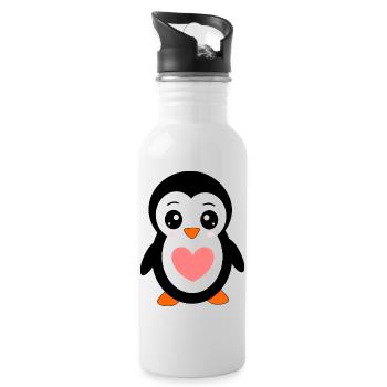Anniversaire du Pingouin de Kawaii avec cadeau de cœur - Gourde avec paille intégrée - blanc - Droite