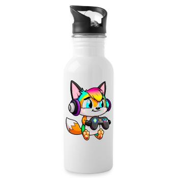 00251 süßer Fuchs mit Headset und Controller - Trinkflasche mit integriertem Trinkhalm - Weiß - Rechts