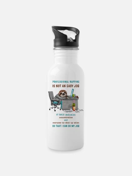 Funny Sloth in the Office Cool Saying - Water bottle with straw - white