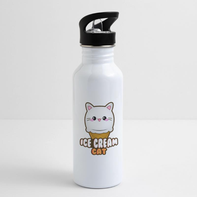 Ice Cream Cat Eiscreme Eis Katze Vanille Eiskugel Trinkflasche mit integriertem Trinkhalm