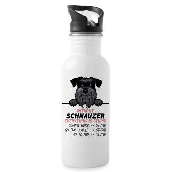 Ohne Schanuzer ist alles doof - Trinkflasche mit integriertem Trinkhalm - Weiß - Rechts