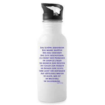 Das Schöne bewundern Das Wahre behüten - R Steiner - Trinkflasche mit integriertem Trinkhalm - Weiß - Rechts