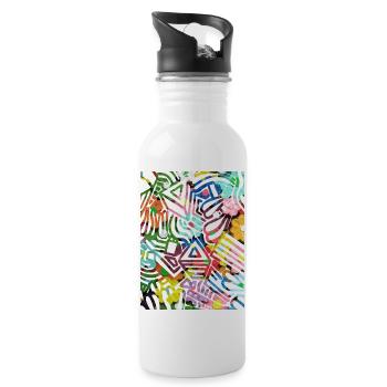 Geometric Print - Water bottle with straw - white - Right