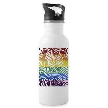 Geometrischer Druck - Trinkflasche mit integriertem Trinkhalm - Weiß - Rechts