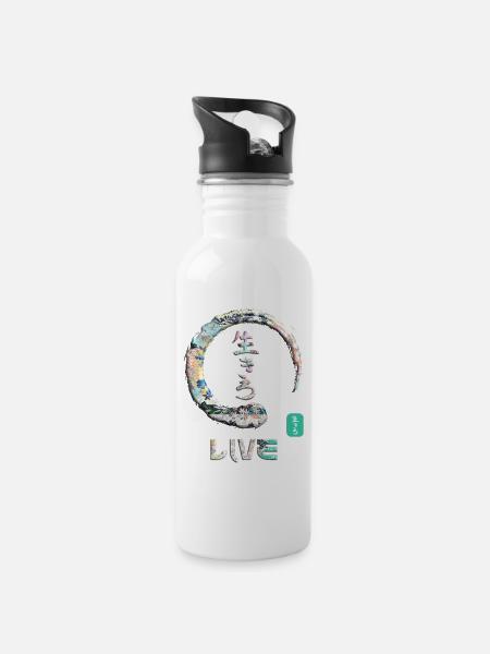 Live Japanese Kanji Word Symbol Enso Circle 5 - Water bottle with straw - white