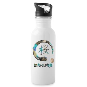 Sakura Japanisches Kanji-Wortsymbol Enso Circle 20 - Trinkflasche mit integriertem Trinkhalm - Weiß - Rechts