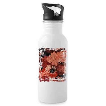 Japanese Floral Pattern Chrysanthemum Cherry - Water bottle with straw - white - Right