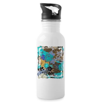 Japanese Floral Pattern Chrysanthemum Cherry - Water bottle with straw - white - Right