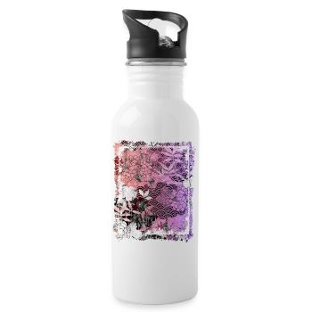 Japanese Floral Pattern Chrysanthemum Cherry - Water bottle with straw - white - Right