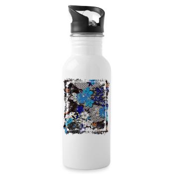 Japanese Floral Pattern Chrysanthemum Cherry - Water bottle with straw - white - Right