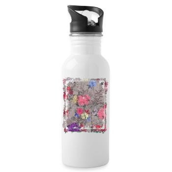 Japanese Floral Pattern Chrysanthemum Cherry - Water bottle with straw - white - Right