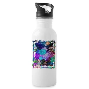 Japanese Floral Pattern Chrysanthemum Cherry - Water bottle with straw - white - Right