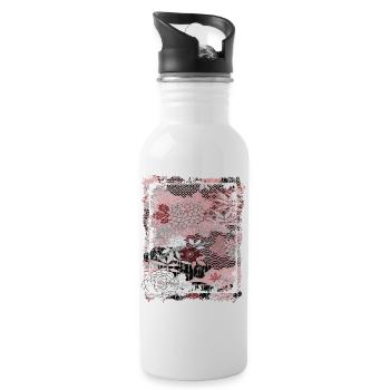 Japanese Floral Pattern Chrysanthemum Cherry - Water bottle with straw - white - Right