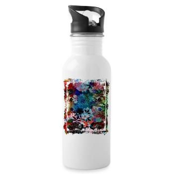 Japanese Floral Pattern Chrysanthemum Cherry - Water bottle with straw - white - Right