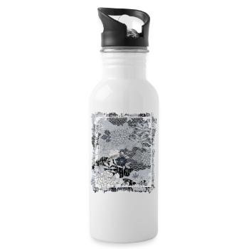Japanese Floral Pattern Chrysanthemum Cherry - Water bottle with straw - white - Right
