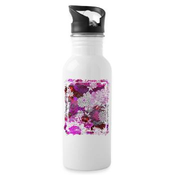 Japanese Floral Pattern Chrysanthemum Cherry - Water bottle with straw - white - Right
