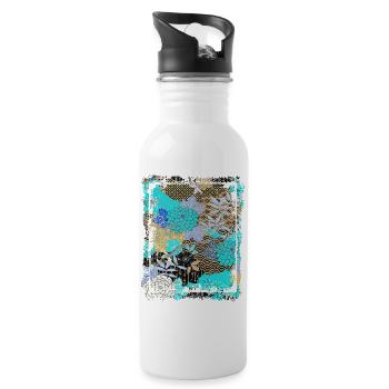 Japanese Floral Pattern Chrysanthemum Cherry - Water bottle with straw - white - Right