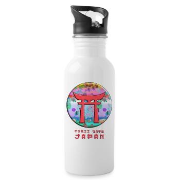 Torii Tor Shinto Japan Asiatisches Blumenmuster - Trinkflasche mit integriertem Trinkhalm - Weiß - Rechts