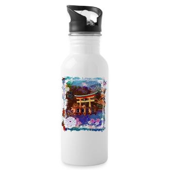 Japan Torii Gate In Water Mountain Collage Art 73 - Water bottle with straw - white - Right