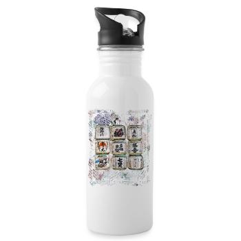 Japanischer Sake Reisfässer Dekor Collage Art 72 - Trinkflasche mit integriertem Trinkhalm - Weiß - Rechts
