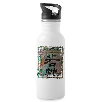Japanese Floral Pattern Chrysanthemum Cherry - Water bottle with straw - white - Right