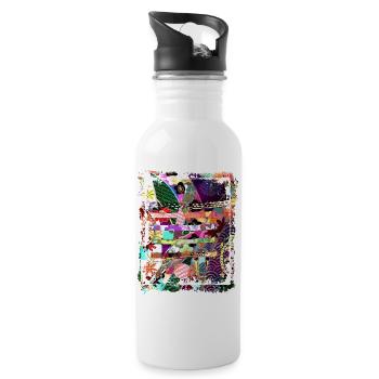 Japanese Floral Pattern Chrysanthemum Cherry - Water bottle with straw - white - Right