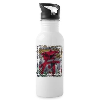 Japanese Floral Pattern Chrysanthemum Cherry - Water bottle with straw - white - Right