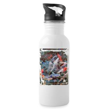 Japan Koi Fish Pond Collage Art 88 - Water bottle with straw - white - Right