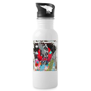 Red Japanese Lanterns Night Street Lights Lamps - Water bottle with straw - white - Right