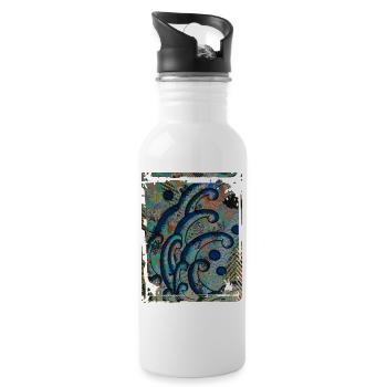 Japanese Great Wave Floral Pattern Collage Art 85 - Water bottle with straw - white - Right