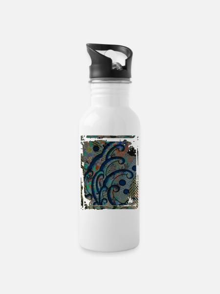 Japonais Grande Vague Floral Motif Collage Art 85 - Gourde avec paille intégrée - blanc