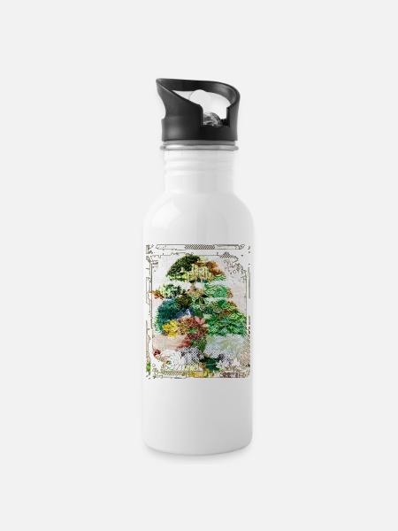 Japanese Bonsai Tree Garden Art Collage Art 95 - Water bottle with straw - white