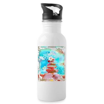 Japan Zen Buddhismus Balancierende Steine Felsen Kirsche - Trinkflasche mit integriertem Trinkhalm - Weiß - Rechts