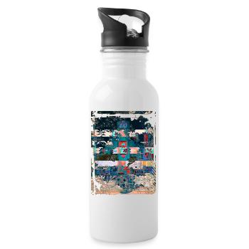 Japan City Night Streets View Collage Art 97 - Water bottle with straw - white - Right