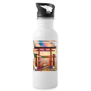 Japan Torii Gate In Water Sunset Collage Art 62 - Water bottle with straw - white - Right