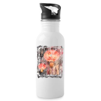 Rote japanische Laternen Nacht Straßenlaternen Lampen - Trinkflasche mit integriertem Trinkhalm - Weiß - Rechts