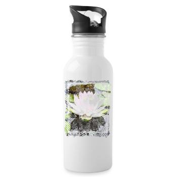 Japanische Collage Kunst Lotus Seerose Collage Kunst - Trinkflasche mit integriertem Trinkhalm - Weiß - Rechts