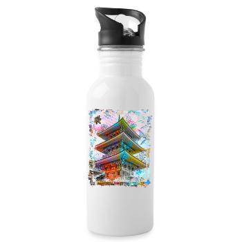 Japan Pagode Kirschblüten Collage Art 70 - Trinkflasche mit integriertem Trinkhalm - Weiß - Rechts