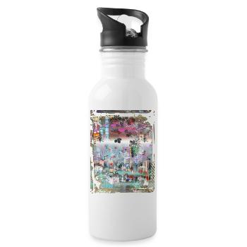 Japan City Night Streets View Collage Art 91 - Water bottle with straw - white - Right