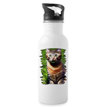 Katzengesicht 3 - Trinkflasche mit integriertem Trinkhalm - Weiß - Rechts