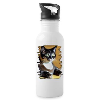 Katzen gesicht 9 - Trinkflasche mit integriertem Trinkhalm - Weiß - Rechts