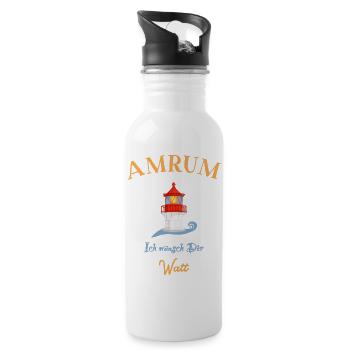 Amrum, Leuchtturm Norddorf, Ich wünsch Dir Watt - Trinkflasche mit integriertem Trinkhalm - Weiß - Rechts