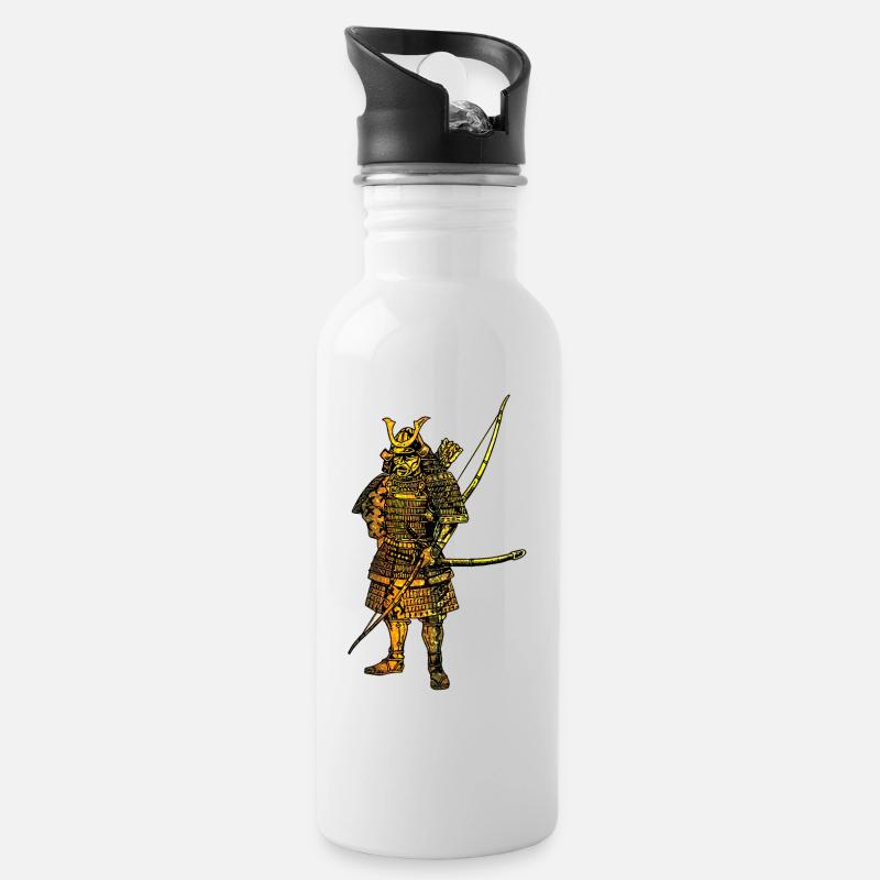 Japanischer Samurai Arch Schwertkrieger 115 - Trinkflasche mit integriertem Trinkhalm - Weiß