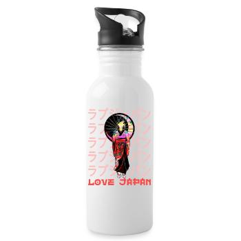 Geisha Traditional Japanese Symbol Word Kanji - Water bottle with straw - white - Right