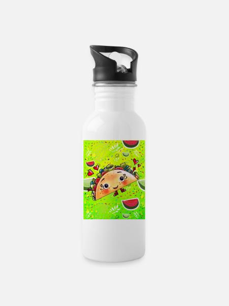Fröhlicher Taco - Trinkflasche mit integriertem Trinkhalm - Weiß